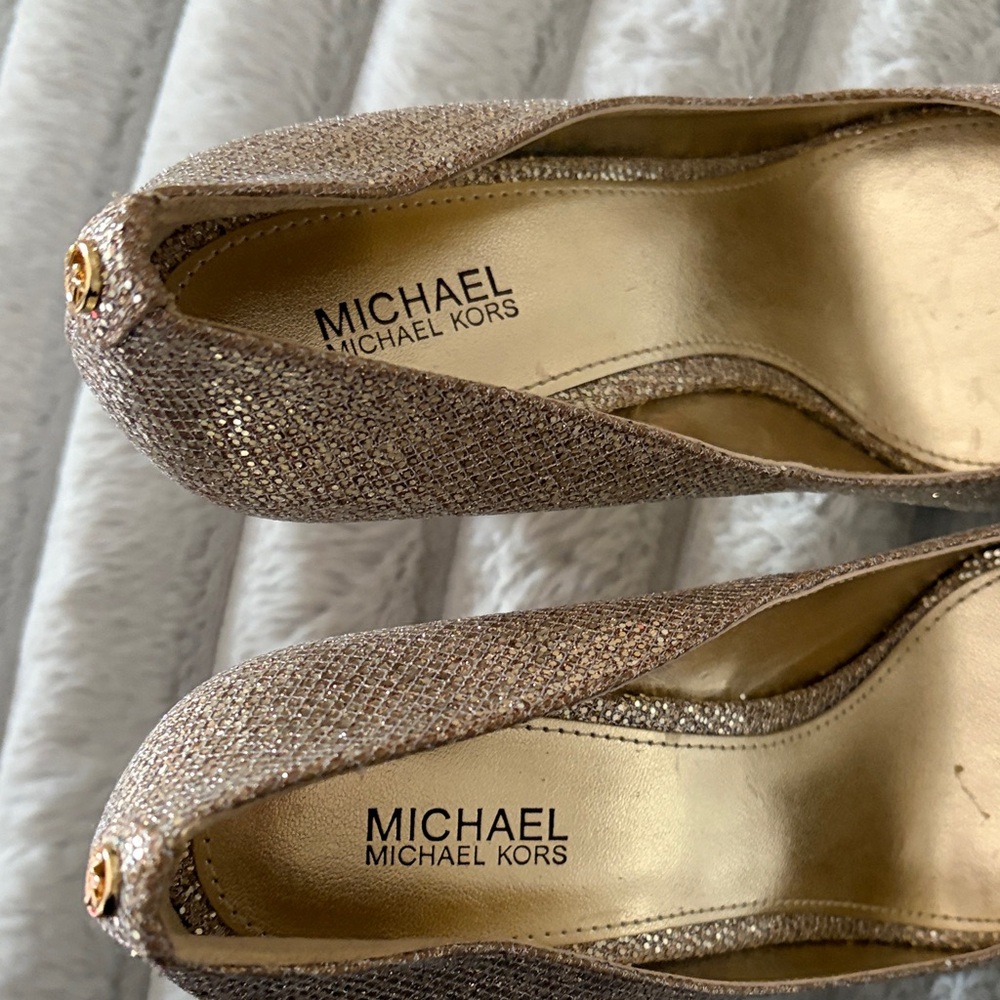 Michael Kors Gold Peep-Toe Heels - 7 - Picture 3 of 5